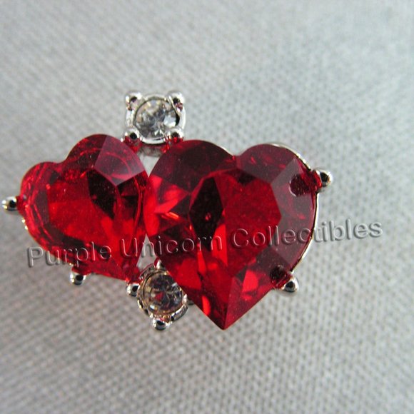 Swarovski Crystal Double Red Heart Tac Pin Brooch - Picture 2 of 2